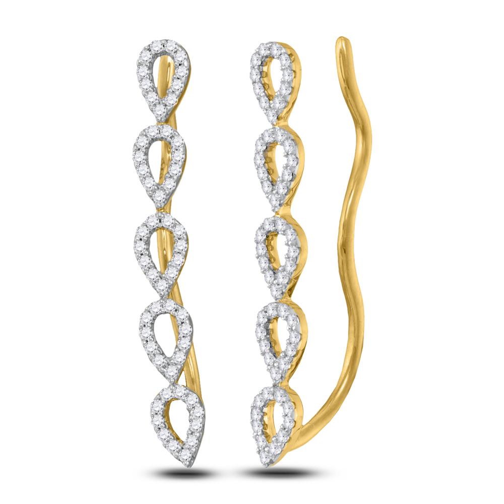 10kt Yellow Gold Womens Round Diamond Climber Earrings 1/4 Cttw