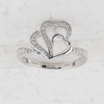 10kt White Gold Womens Round Diamond Heart Ring 1/5 Cttw