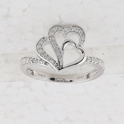 10kt White Gold Womens Round Diamond Heart Ring 1/5 Cttw