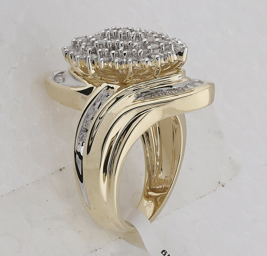 10kt Yellow Gold Womens Round Diamond Wide Cluster Ring 1 Cttw