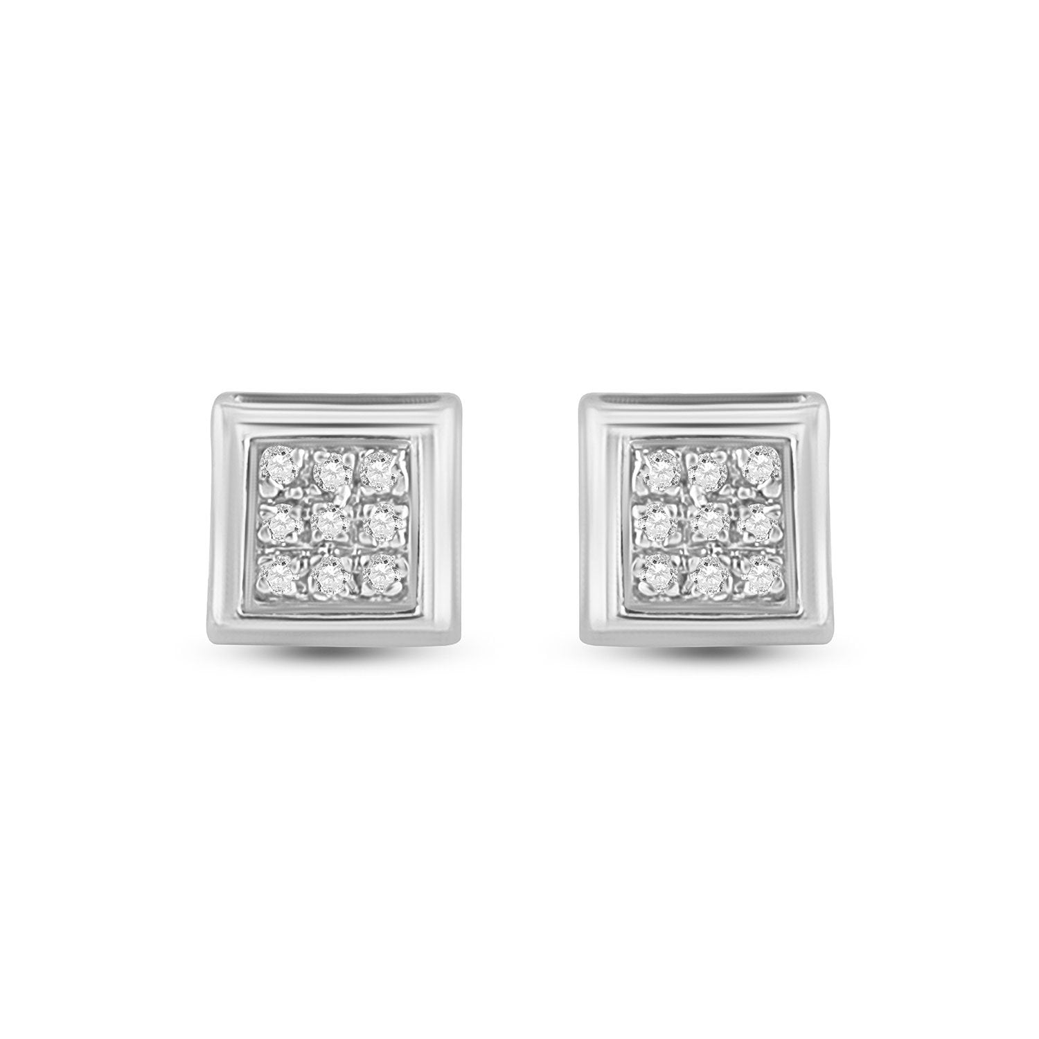 10kt White Gold Womens Round Diamond Square Earrings 1/20 Cttw