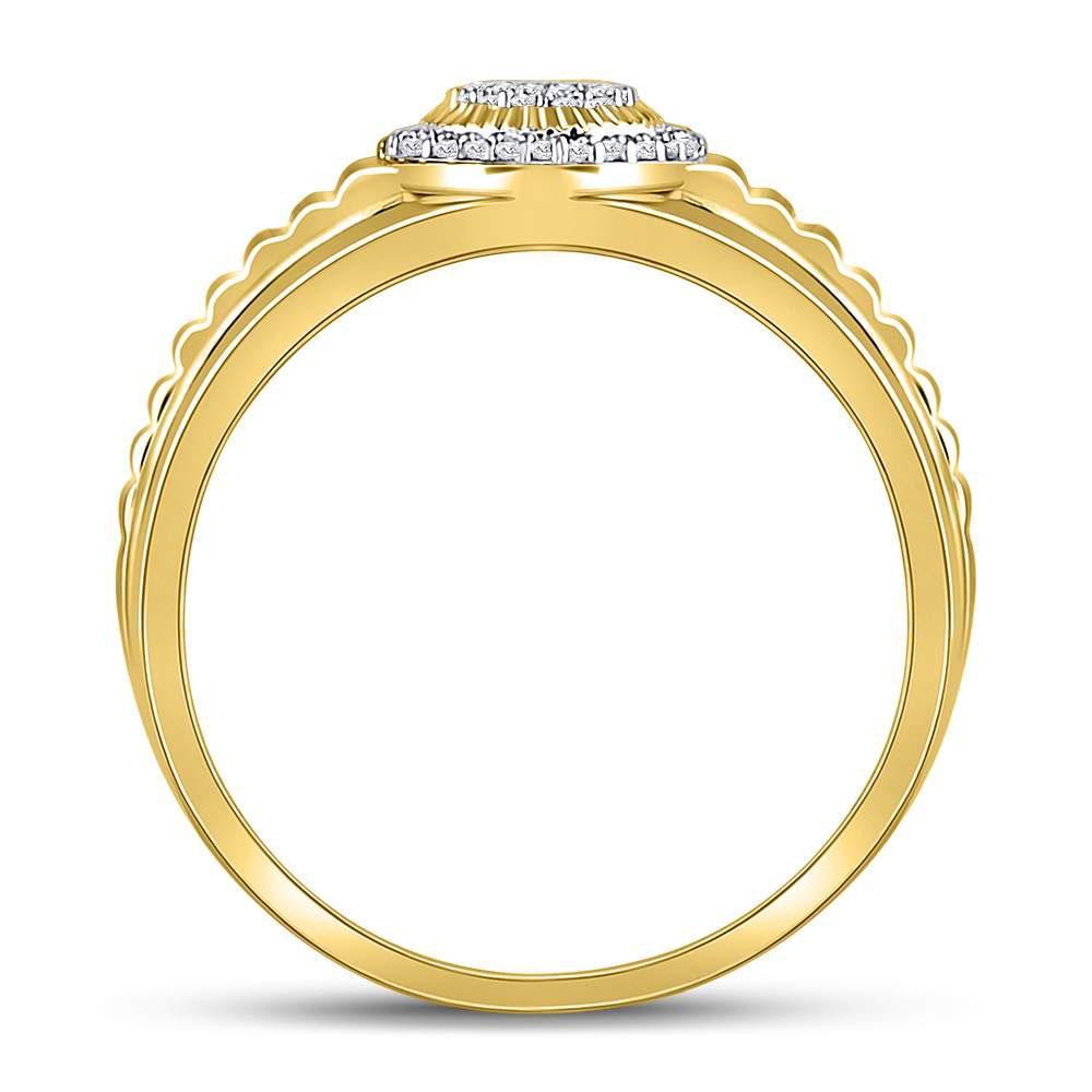 10kt Yellow Gold Womens Round Diamond Circle Cluster Ribbed Ring 1/8 Cttw