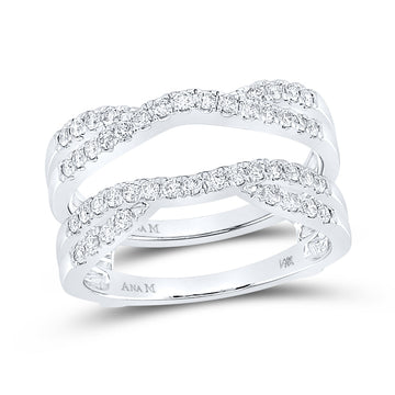 14kt White Gold Womens Round Diamond Wedding Wrap Ring Guard Enhancer 1/2 Cttw