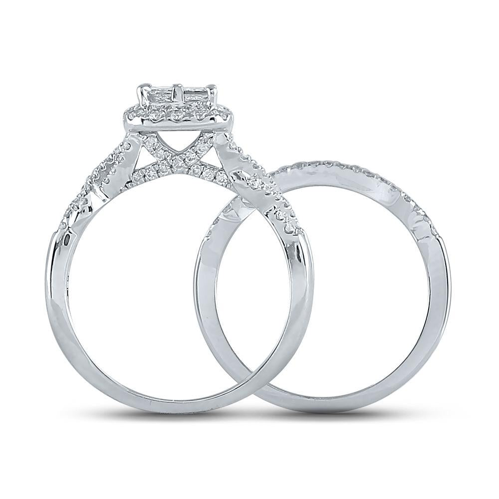 10kt White Gold Princess Diamond Bridal Wedding Ring Band Set 1 Cttw
