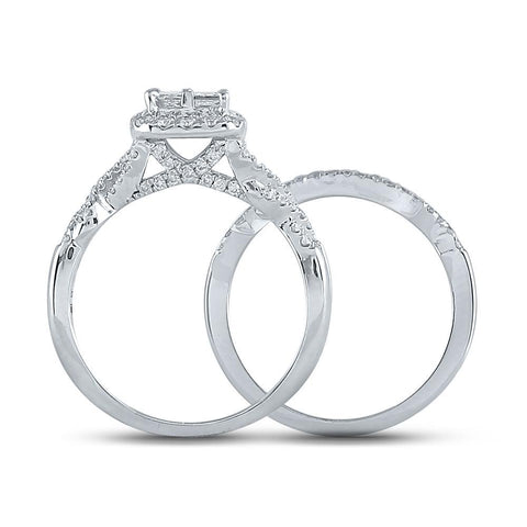 10kt White Gold Princess Diamond Bridal Wedding Ring Band Set 1 Cttw