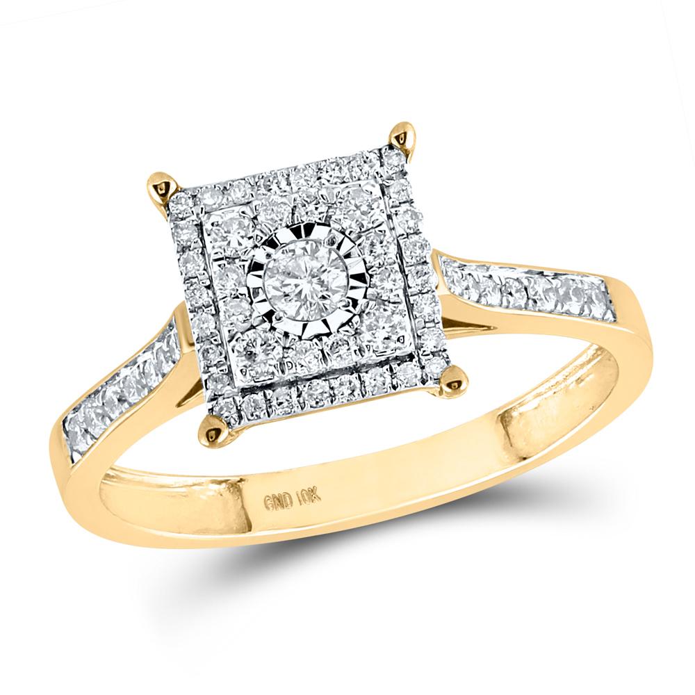 10kt Yellow Gold Womens Round Yellow Diamond Square Ring 1/3 Cttw