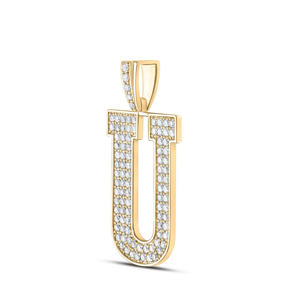 10kt Yellow Gold Mens Round Diamond U Initial Letter Charm Pendant 1-5/8 Cttw