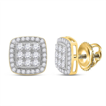 10kt Yellow Gold Womens Round Diamond Square Earrings 1 Cttw