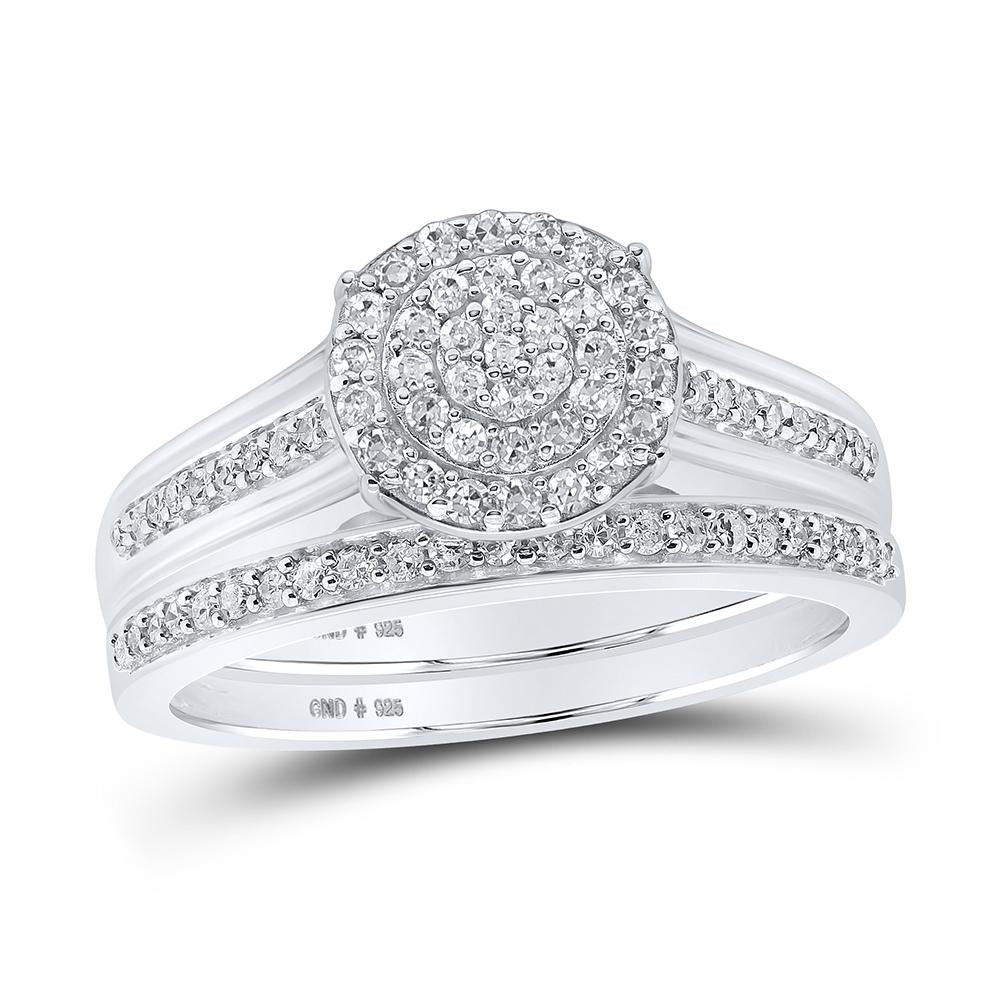 Sterling Silver His Hers Round Diamond Cluster Matching Wedding Set 5/8 Cttw