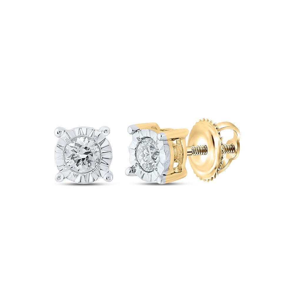 14kt Yellow Gold Round Diamond Stud Earrings 1/8 Cttw