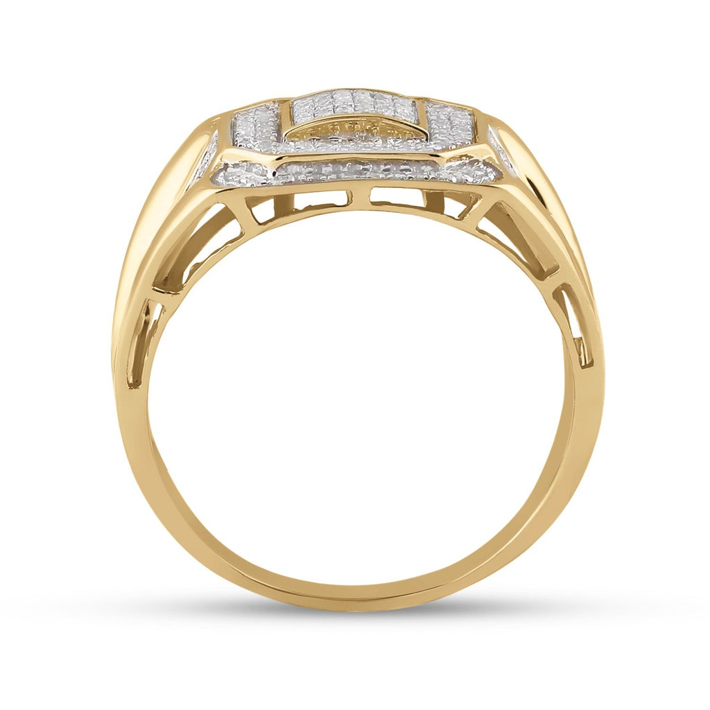 10kt Yellow Gold Mens Round Diamond Octagon Square Cluster Ring 1/2 Cttw