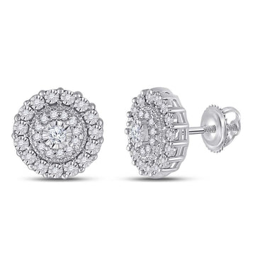 10kt White Gold Womens Round Diamond Fashion Cluster Earrings 1/5 Cttw