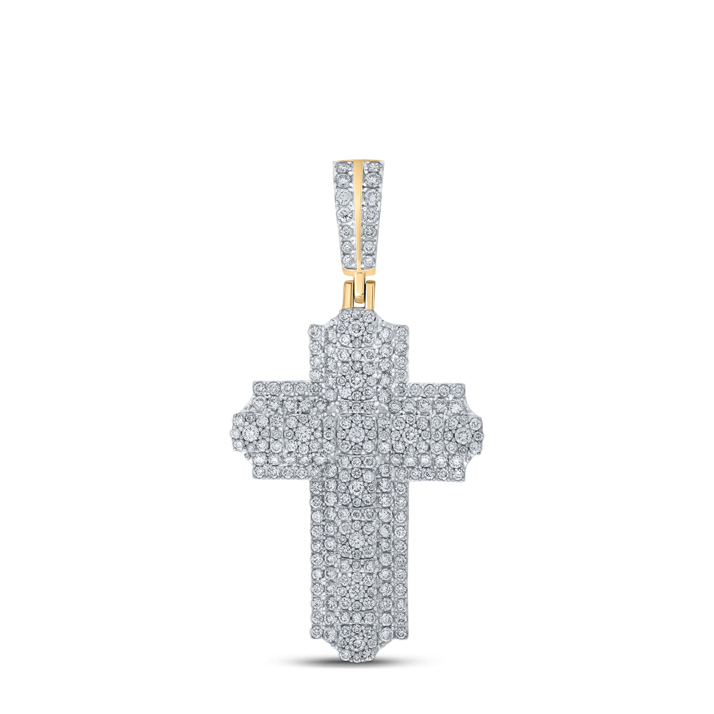 10kt Yellow Gold Mens Round Diamond Cross Charm Pendant 2-3/4 Cttw