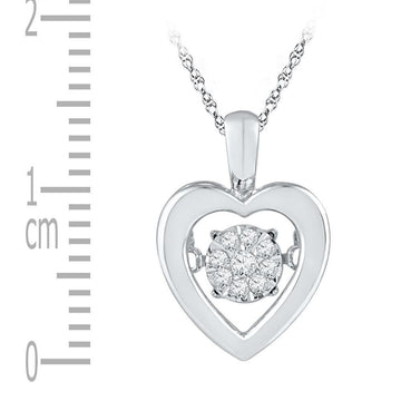 Sterling Silver Womens Round Diamond Moving Twinkle Heart Pendant 1/10 Cttw