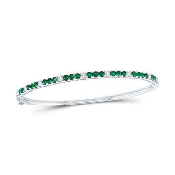 14kt White Gold Womens Round Emerald Diamond Bangle Bracelet 2 Cttw