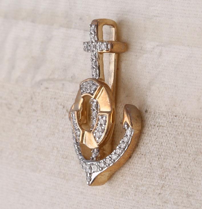 10kt Yellow Gold Womens Round Diamond Anchor Nautical Pendant 1/5 Cttw