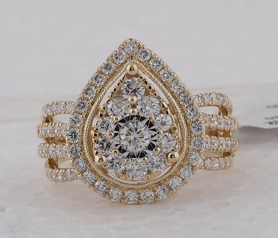 14kt Yellow Gold Womens Round Diamond Teardrop Pear Cluster Ring 1-1/2 Cttw