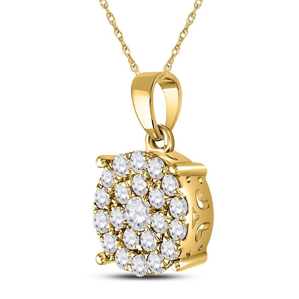10kt Yellow Gold Womens Round Diamond Cluster Pendant 1 Cttw