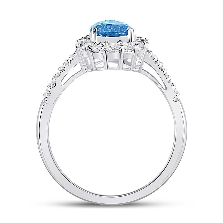 10kt White Gold Womens Pear Synthetic Blue Topaz Solitaire Ring 2 Cttw