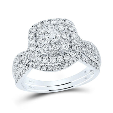 14kt White Gold Round Diamond Bridal Wedding Ring Band Set 1 Cttw