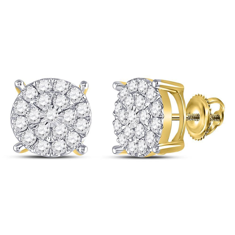 10kt Yellow Gold Womens Round Diamond Fashion Cluster Earrings 1 Cttw