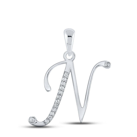 10kt White Gold Womens Round Diamond N Initial Letter Pendant 1/20 Cttw