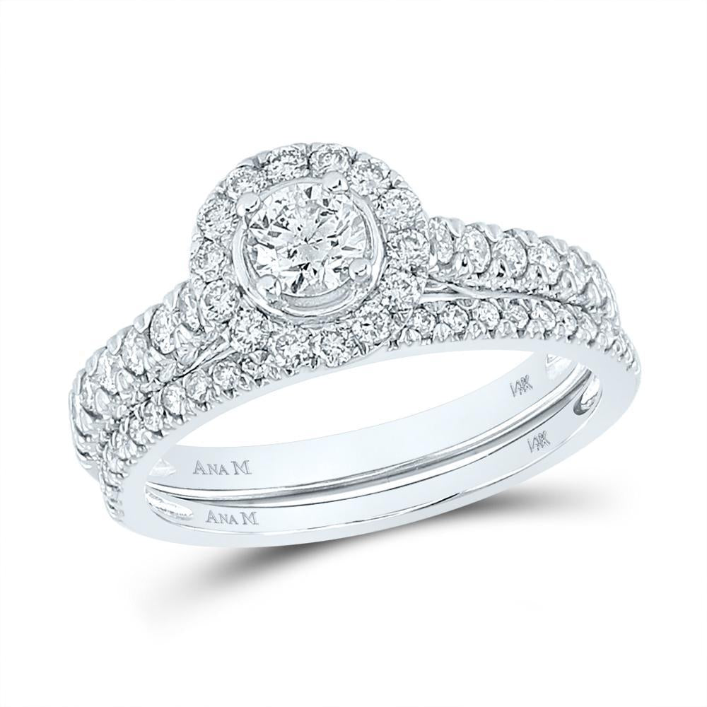 14kt White Gold Round Diamond Bridal Wedding Ring Band Set 1 Cttw
