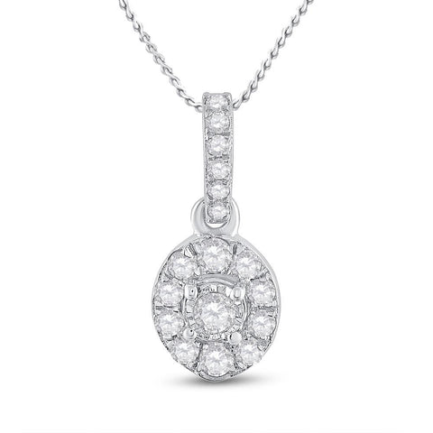 10kt White Gold Womens Round Diamond Oval Pendant 1/5 Cttw