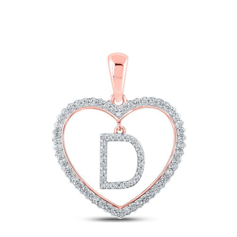 10kt Rose Gold Womens Round Diamond Heart D Letter Pendant 1/4 Cttw