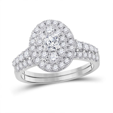 10kt White Gold Round Diamond Oval Halo Bridal Wedding Ring Band Set 1 Cttw