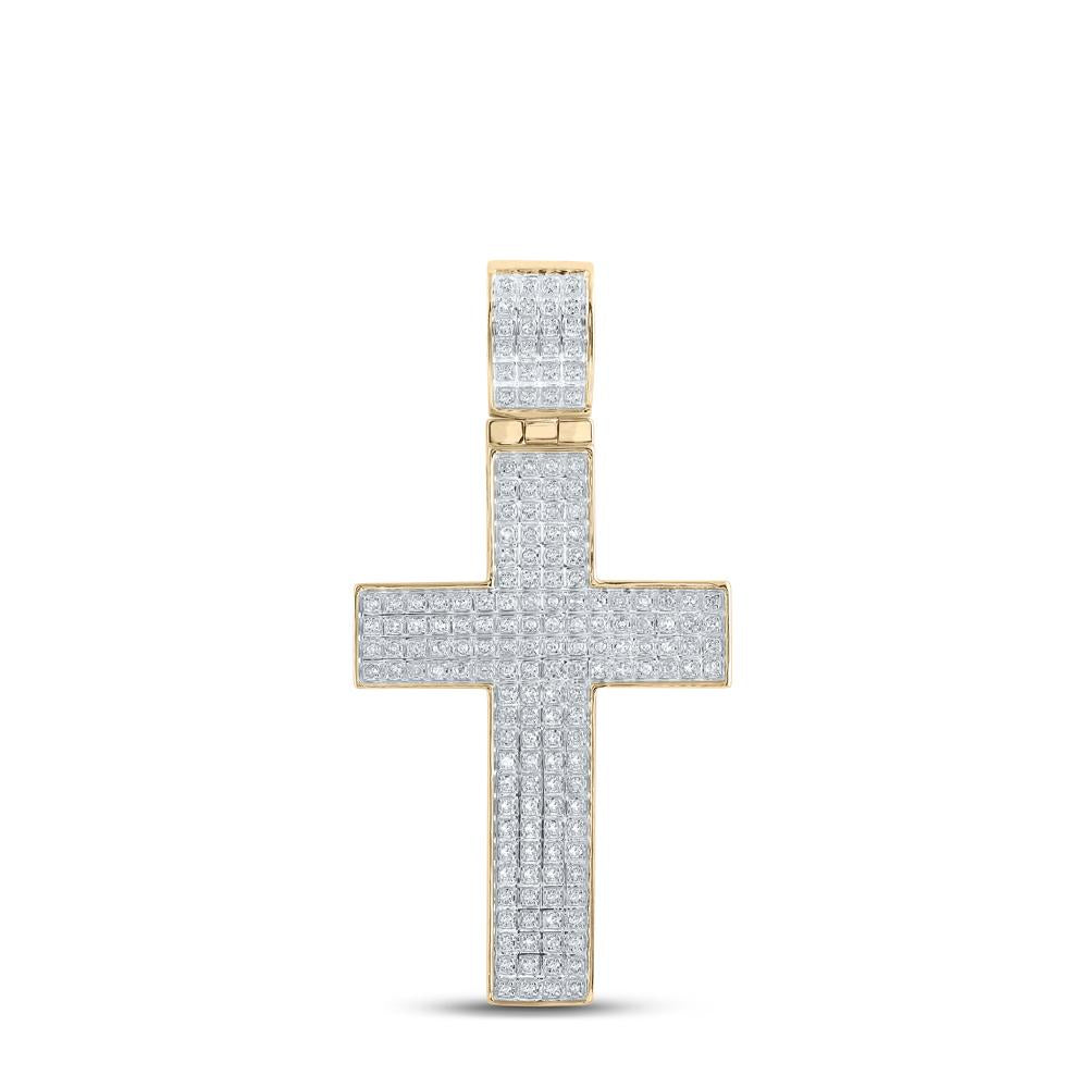 10kt Yellow Gold Mens Round Diamond Cross Charm Pendant 1/2 Cttw