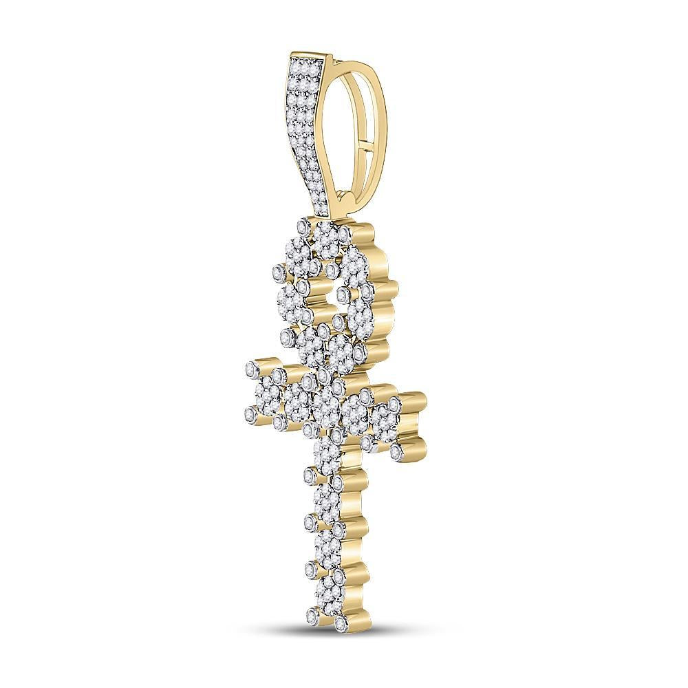 10kt Yellow Gold Mens Round Diamond Ankh Cross Charm Pendant 1 Cttw