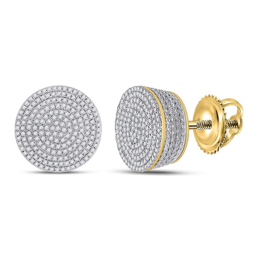 10kt Yellow Gold Mens Round Diamond Concentric Cluster Earrings 3/4 Cttw