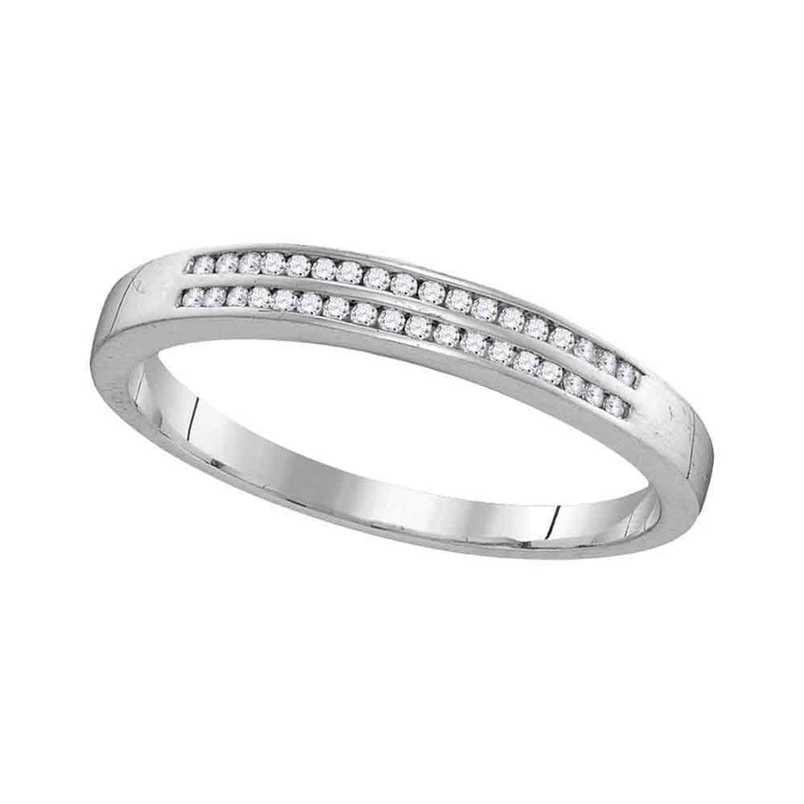 10kt White Gold Mens Round Diamond Slender Double Row Band Ring 1/5 Cttw