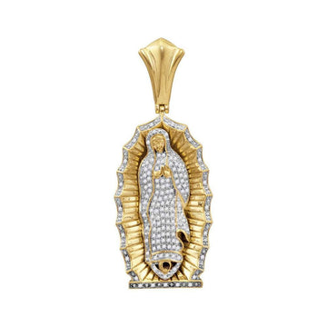 10kt Yellow Gold Mens Round Diamond Guadalupe Mary Charm Pendant 1 Cttw