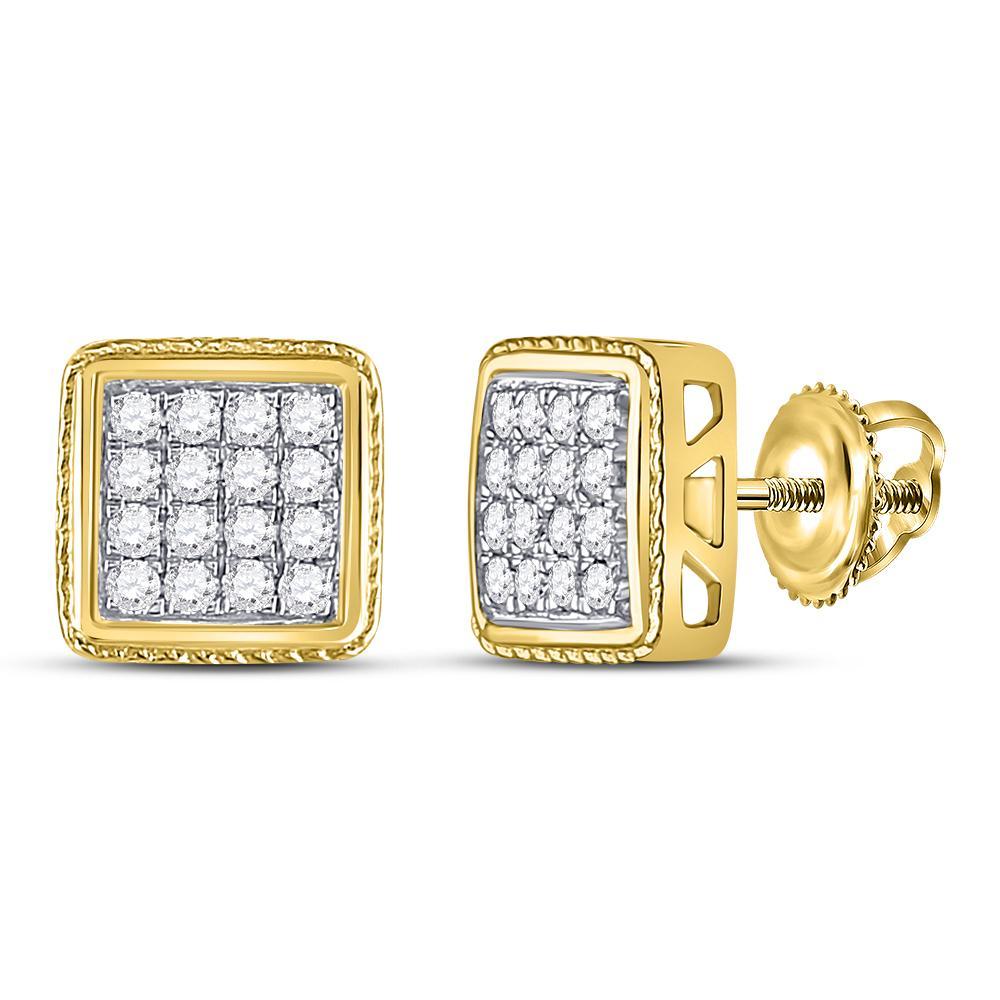 10kt Yellow Gold Mens Round Diamond Square Cluster Earrings 1/2 Cttw