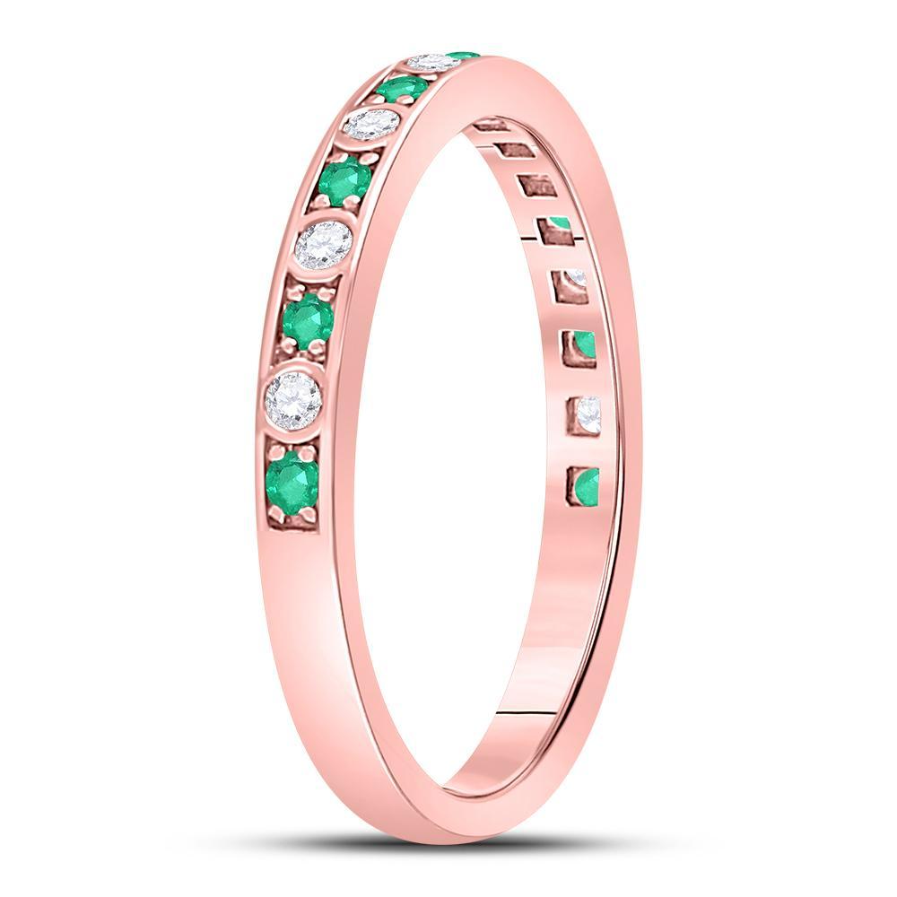 10kt Rose Gold Womens Round Emerald Diamond Alternating Stackable Band Ring 1/4 Cttw