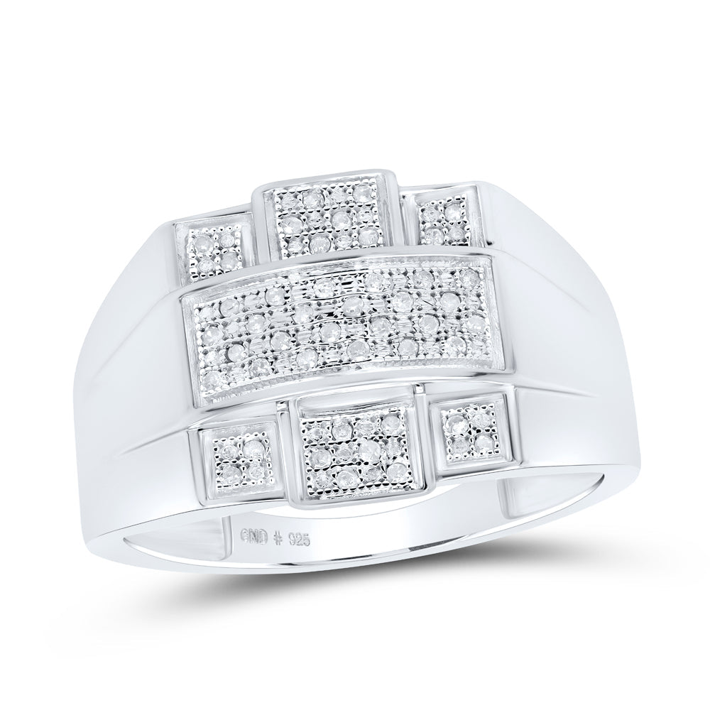 Sterling Silver Mens Round Diamond Cross Fashion Ring 1/6 Cttw