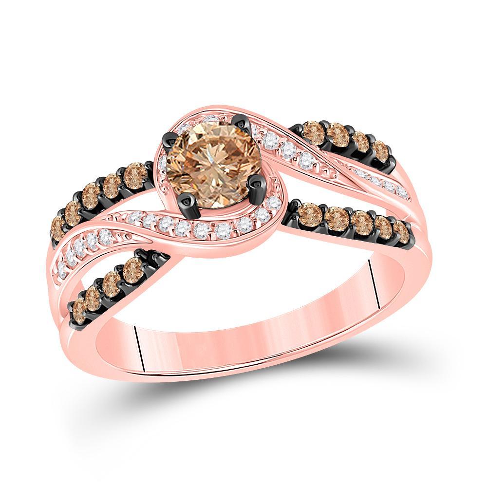 14kt Rose Gold Round Brown Diamond Solitaire Bridal Wedding Engagement Ring 1 Cttw