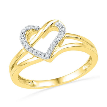 10kt Yellow Gold Womens Round Diamond Heart Outline Ring 1/20 Cttw