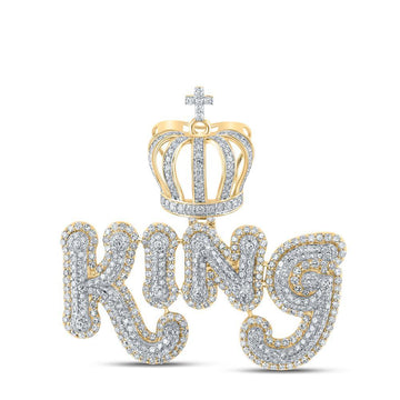 10kt Yellow Gold Mens Round Diamond King Crown Phrase Charm Pendant 4-7/8 Cttw