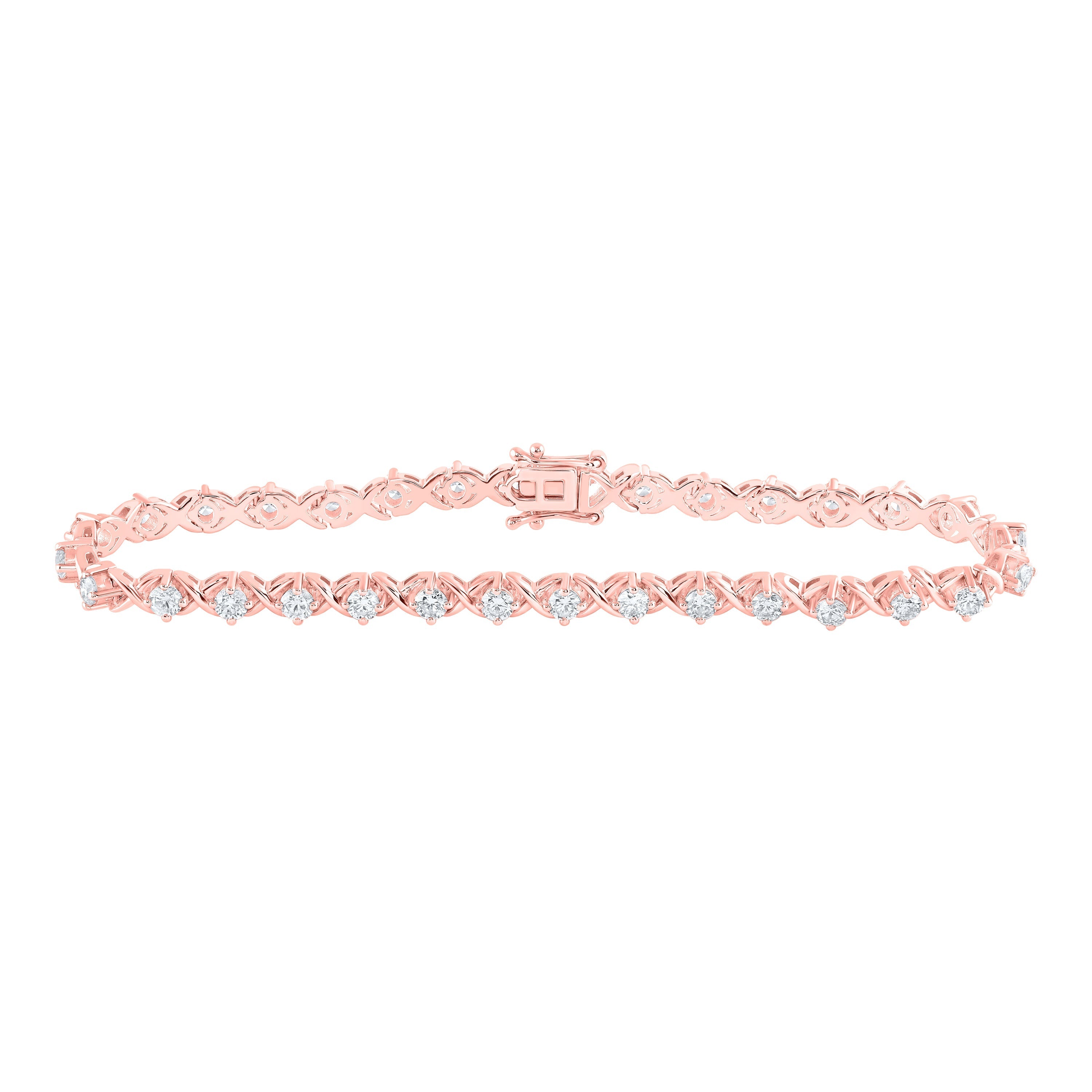 14kt Rose Gold Womens Round Diamond Tennis Bracelet 2-5/8 Cttw