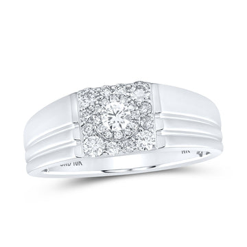 10kt White Gold Mens Round Diamond Solitaire Band Ring 1/2 Cttw