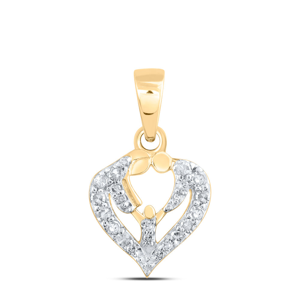 10kt Yellow Gold Womens Round Diamond Parents Heart Pendant 1/10 Cttw