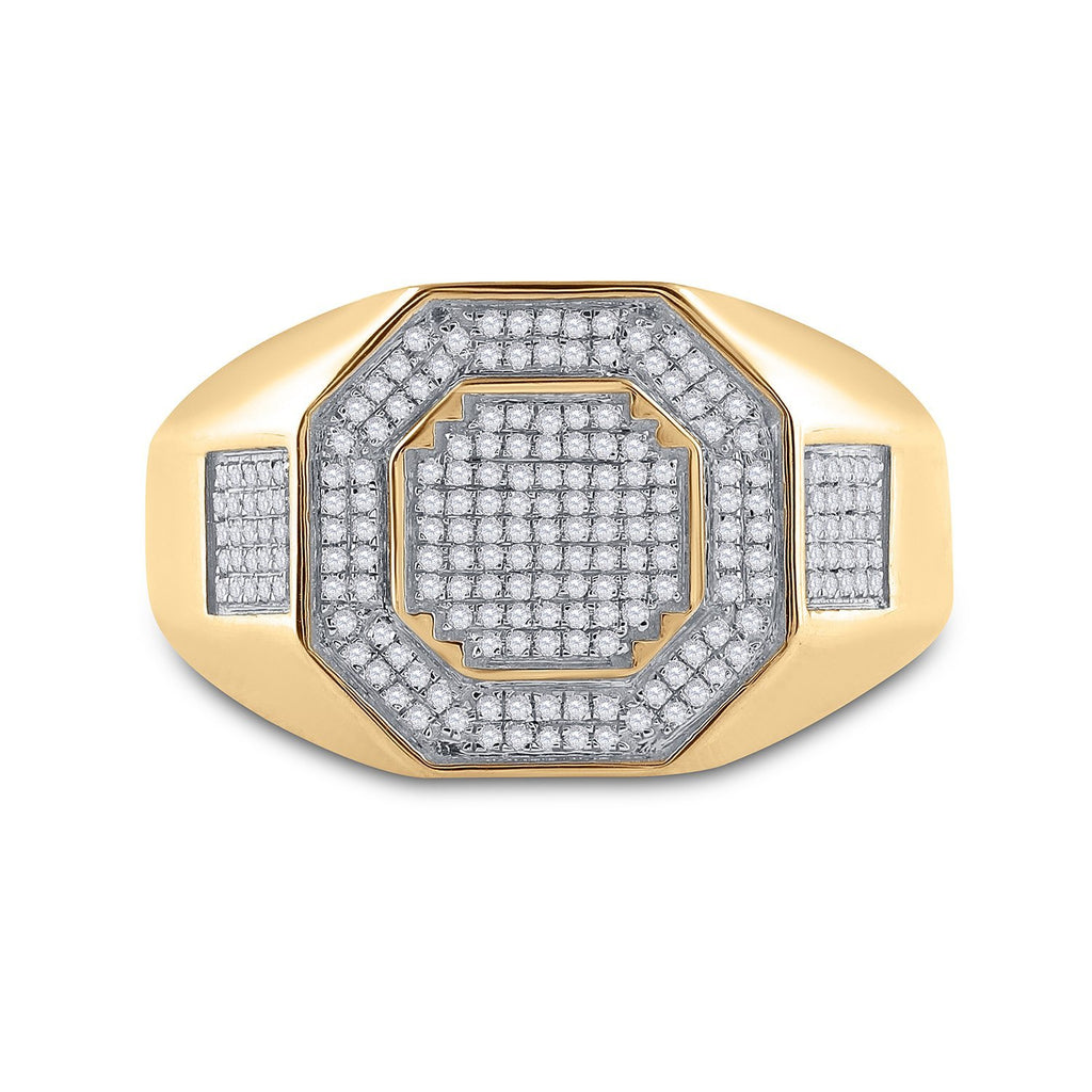 10kt Yellow Gold Mens Round Diamond Octagon Cluster Ring 3/8 Cttw