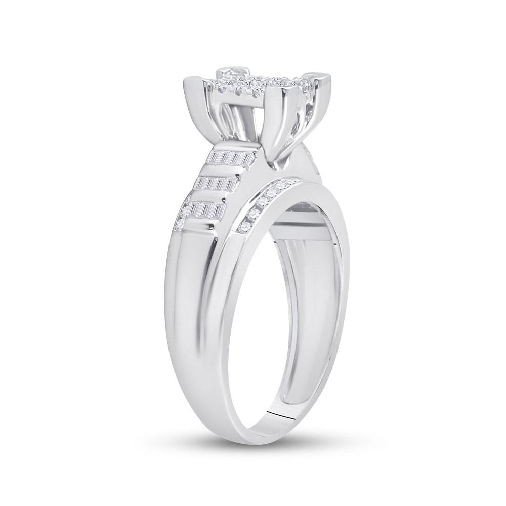 Sterling Silver Round Diamond Rectangle Cluster Bridal Wedding Engagement Ring 1/2 Cttw