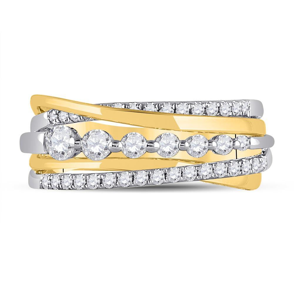 14kt Yellow Gold Womens Round Diamond Graduated Crossover Band Ring 1/2 Cttw