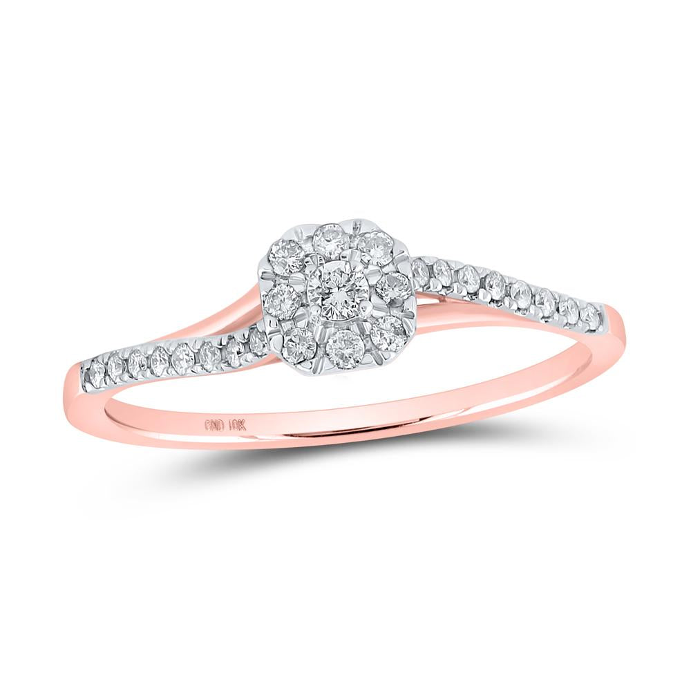 10kt Rose Gold Womens Round Diamond Square Halo Promise Ring 1/5 Cttw