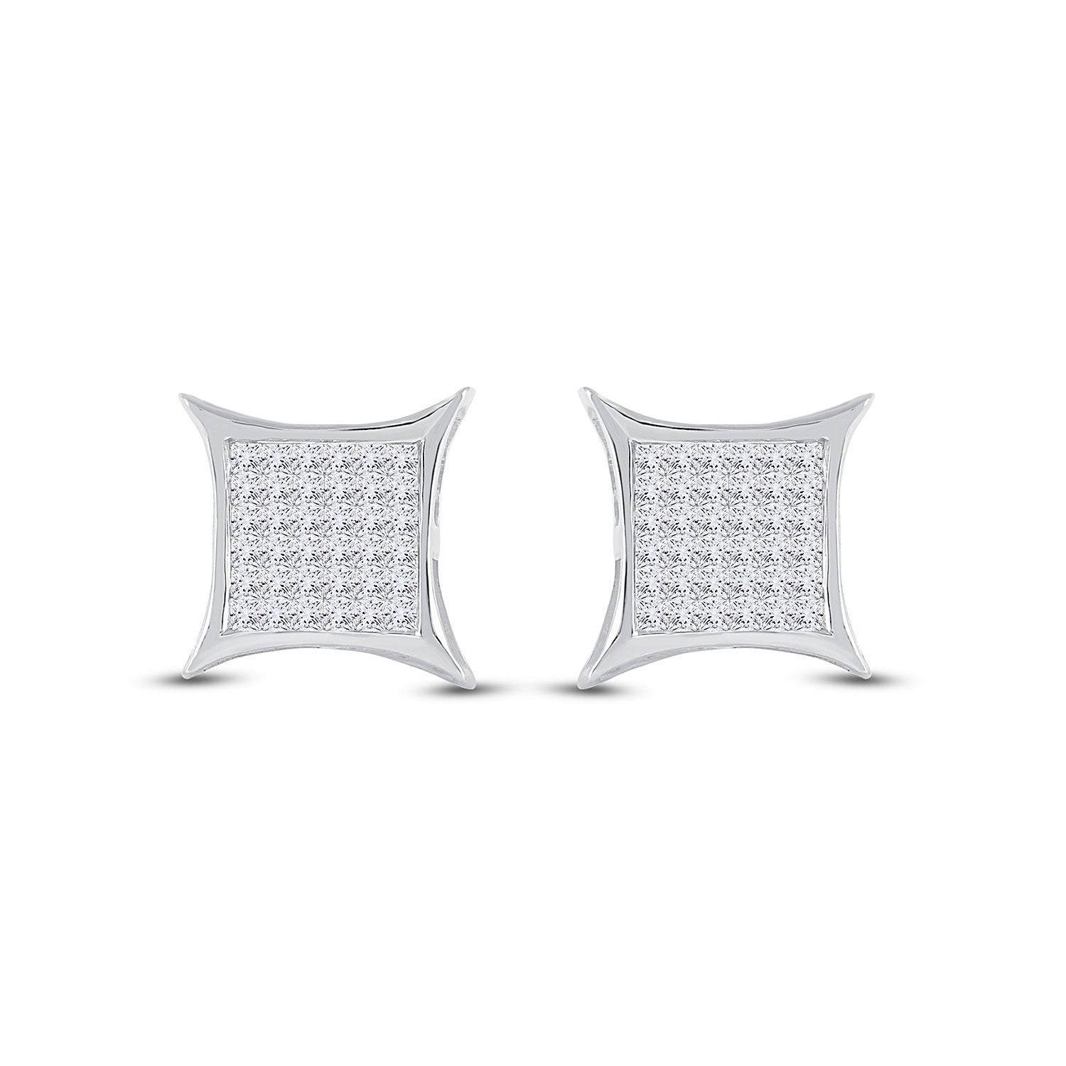 14kt White Gold Womens Princess Diamond Square Kite Stud Earrings 1/2 Cttw