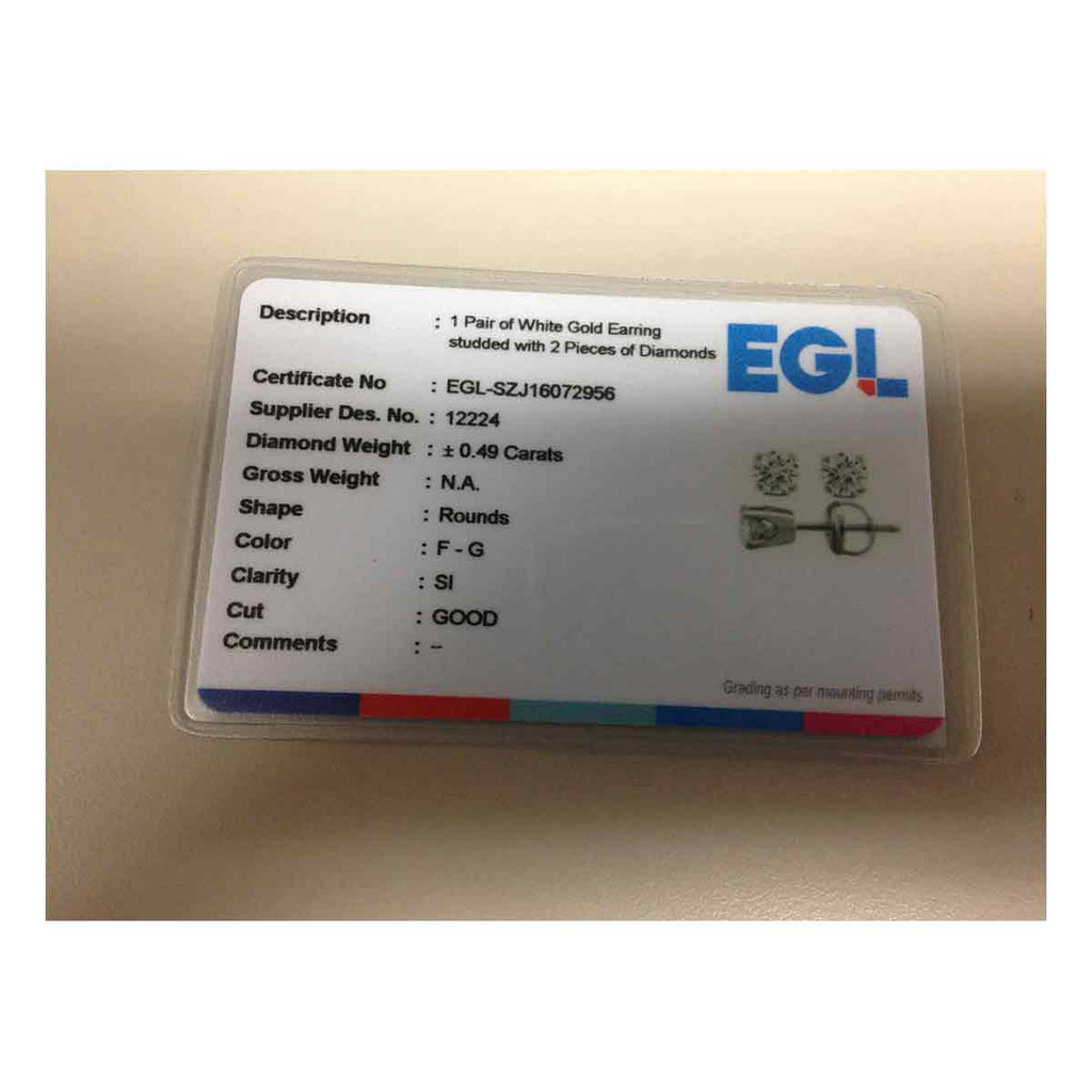 14kt White Gold Womens Round Diamond Solitaire Earrings 1/2 Cttw